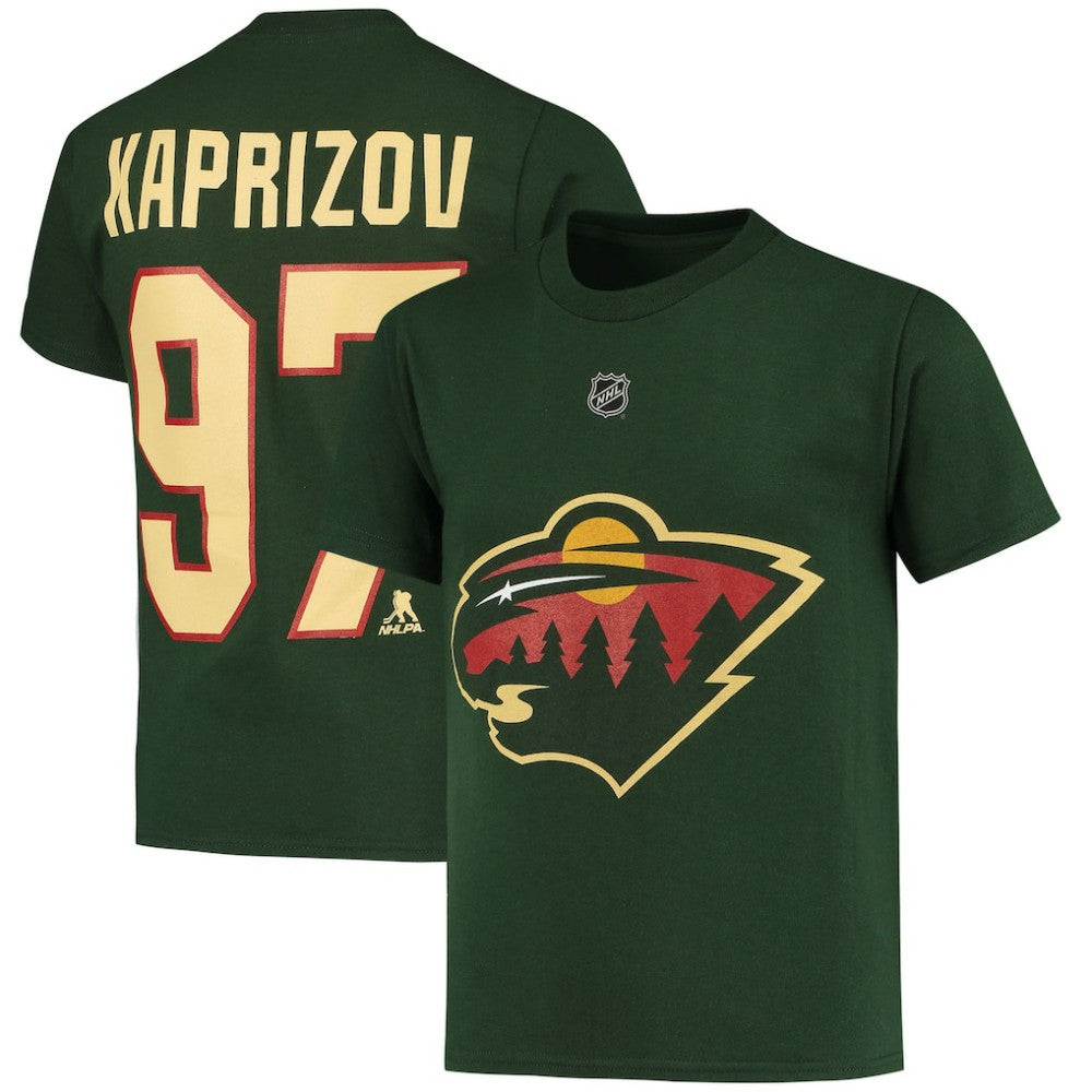 NHL Kirill Kaprizov Minnesota Wild Youth Player Name & Number T-Shirt - Green