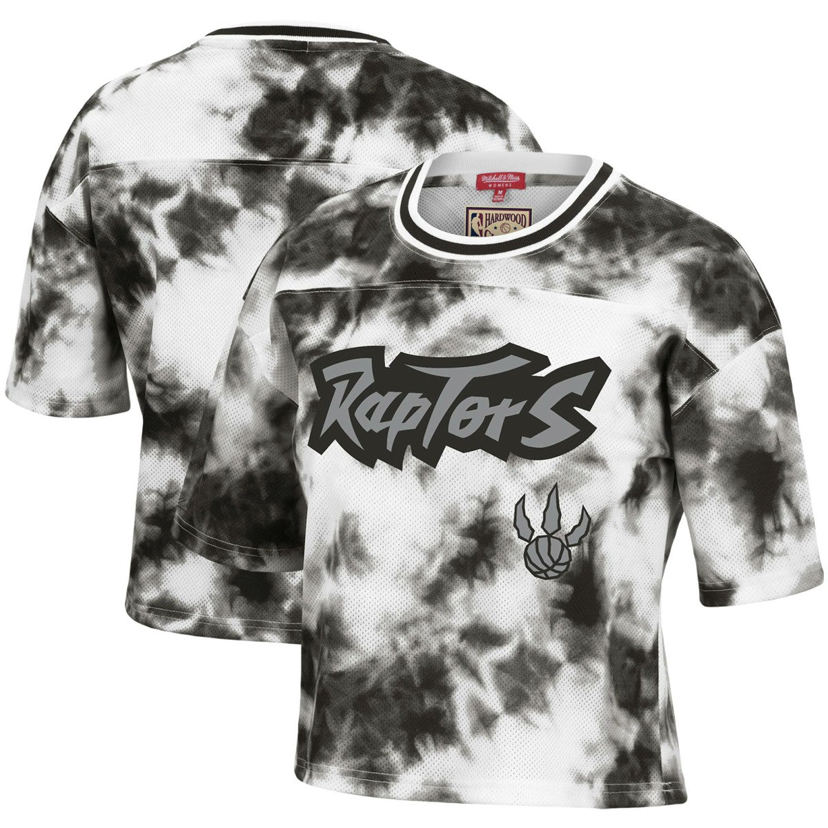 Toronto Raptors Women's Hardwood Classics Tie-Dye Cropped T-Shirt Black/White