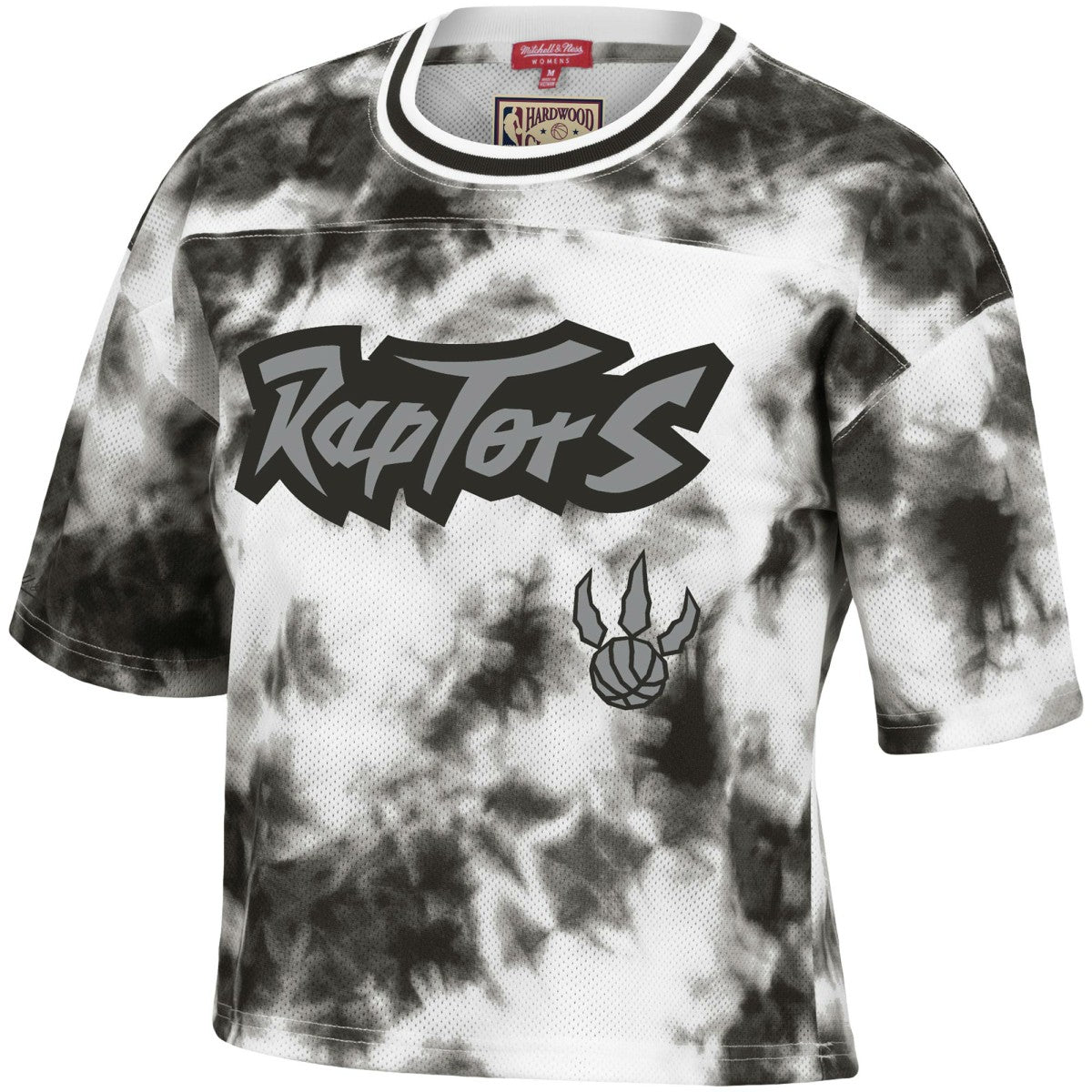Toronto Raptors Women's Hardwood Classics Tie-Dye Cropped T-Shirt Black/White