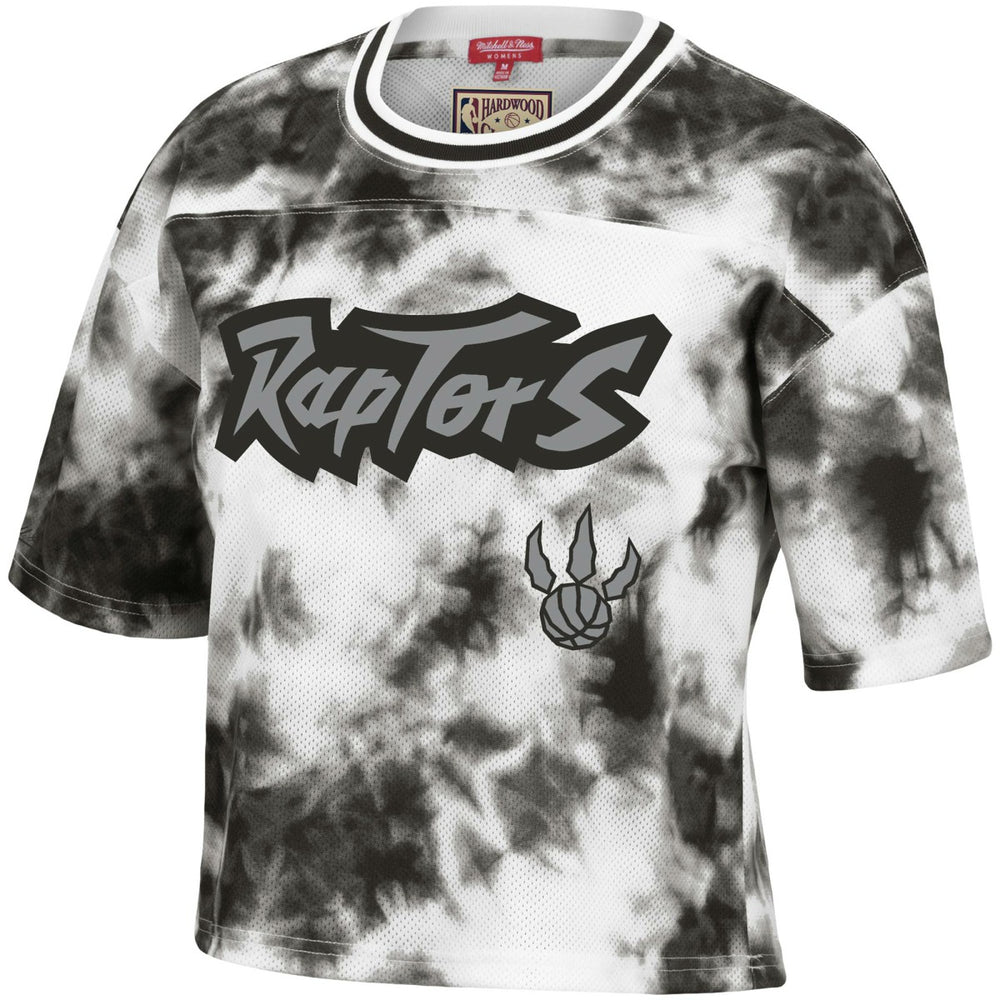 Toronto Raptors Women's Hardwood Classics Tie-Dye Cropped T-Shirt Black/White