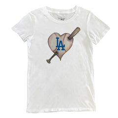 Los Angeles Dodgers Tiny Turnip Women's Heart Bat T-Shirt - White T-shirts