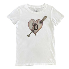 San Diego Padres Tiny Turnip Women's Heart Bat T-Shirt - White T-shirts