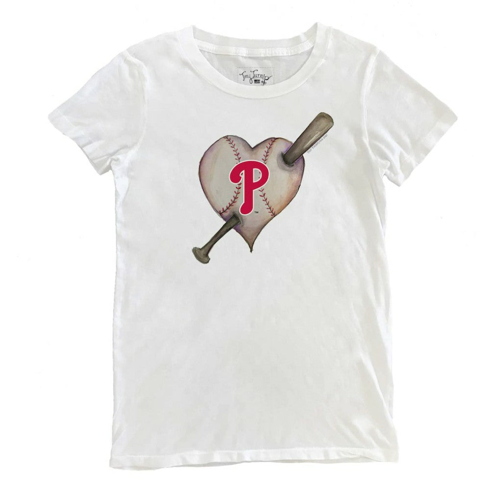 Philadelphia Phillies Tiny Turnip Women's Heart Bat T-Shirt - White T-shirts