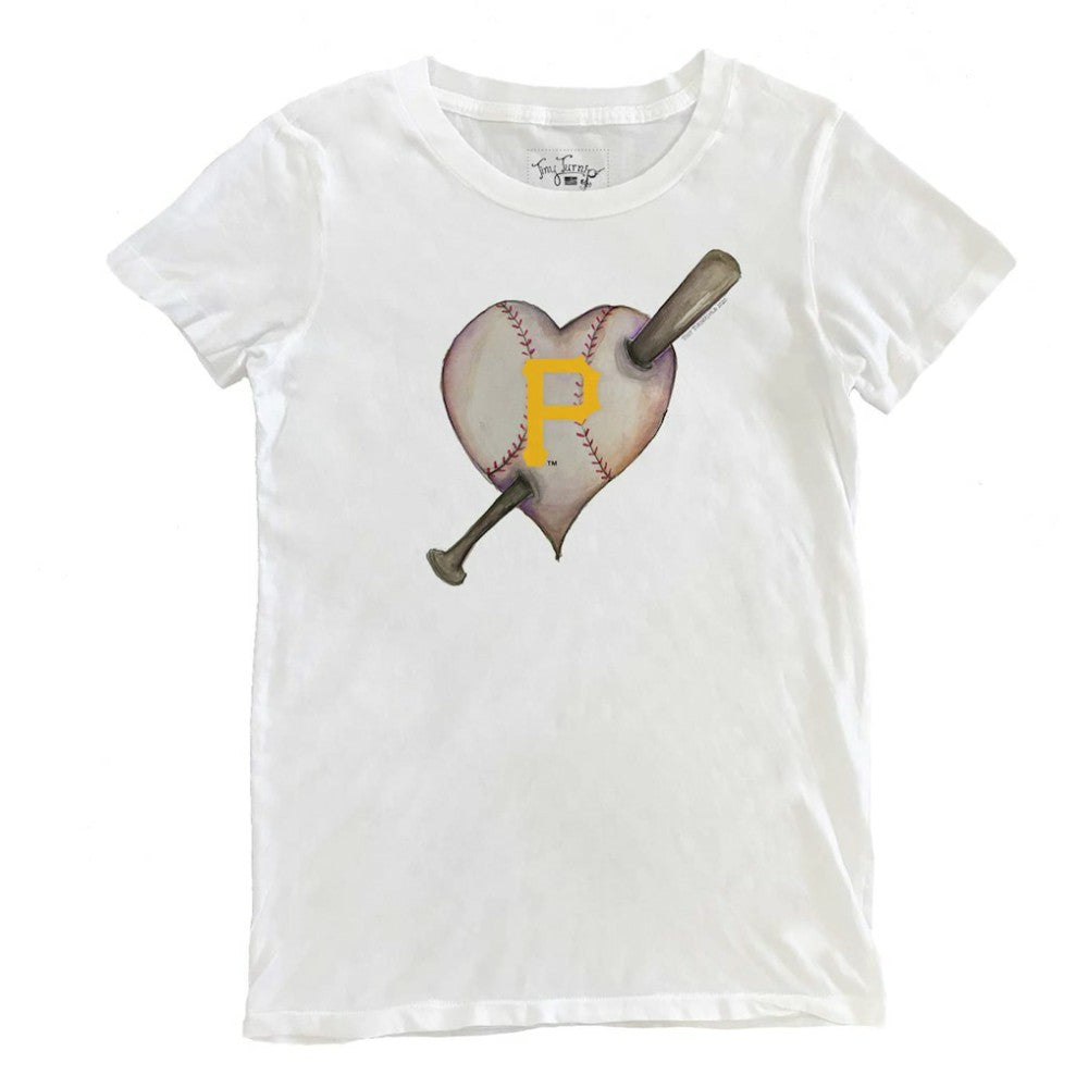 Pittsburgh Pirates Tiny Turnip Women's Heart Bat T-Shirt - White T-shirts