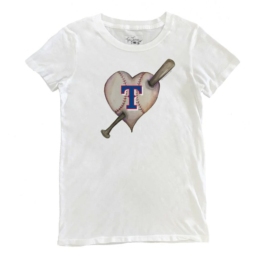 Texas Rangers Tiny Turnip Women's Heart Bat T-Shirt - White T-shirts