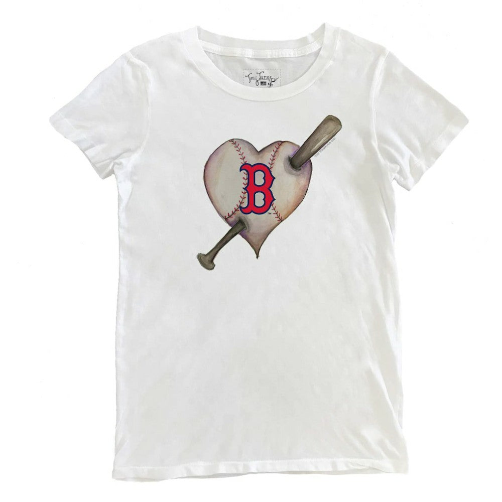 Boston Red Sox Tiny Turnip Women's Heart Bat T-Shirt - White T-shirts