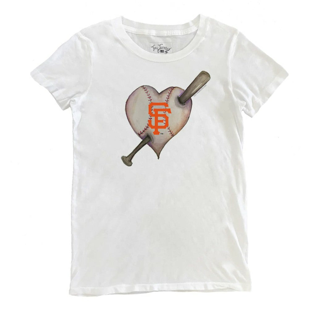 San Francisco Giants Tiny Turnip Women's Heart Bat T-Shirt - White T-shirts