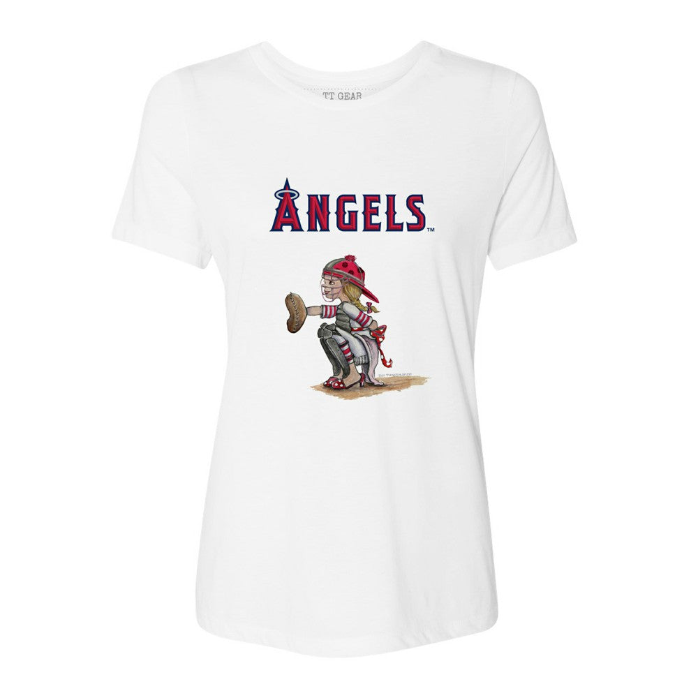 Los Angeles Angels Tiny Turnip Women's Kate the Catcher T-Shirt - White T-shirts