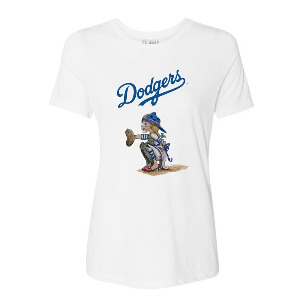 Los Angeles Dodgers Tiny Turnip Women's Kate the Catcher T-Shirt - White T-shirts