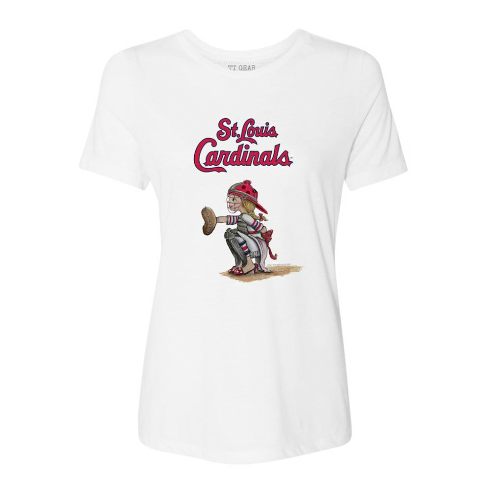 St. Louis Cardinals Tiny Turnip Women's Kate the Catcher T-Shirt - White T-shirts