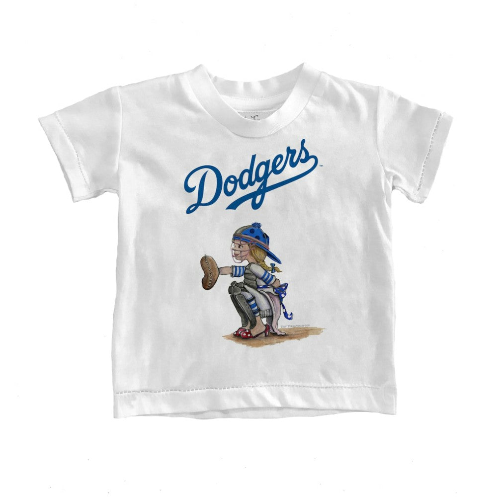 Los Angeles Dodgers Tiny Turnip Youth Kate the Catcher T-Shirt - White T-shirts