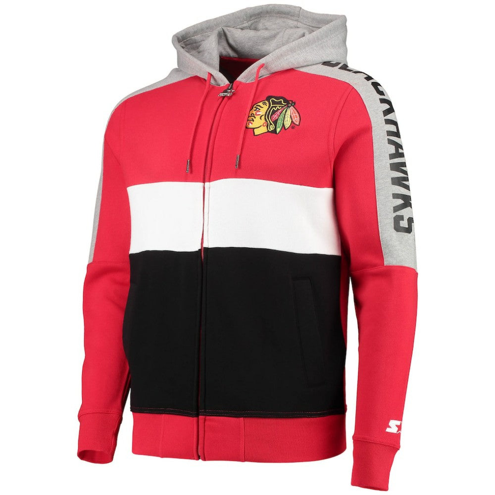 NHL Chicago Blackhawks Starter Playoffs Color Block Full-Zip Hoodie - Red/Black