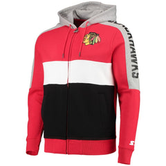 NHL Chicago Blackhawks Starter Playoffs Color Block Full-Zip Hoodie - Red/Black