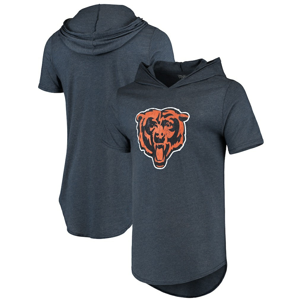 Chicago Bears Majestic Threads Primary Logo Tri-Blend Hoodie T-Shirt Navy