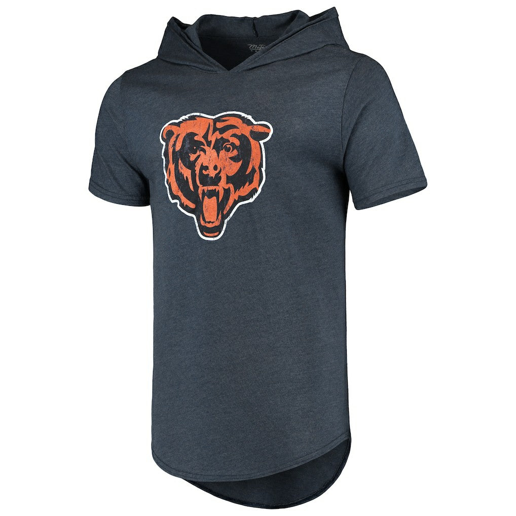Chicago Bears Majestic Threads Primary Logo Tri-Blend Hoodie T-Shirt Navy