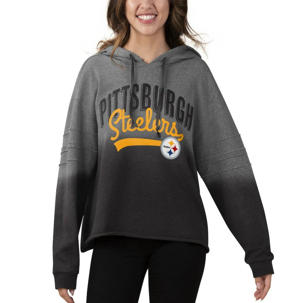 Pittsburgh Steelers Touch Women's Superstar Dip-Dye Pullover Hoodie Heathered Gray/Black