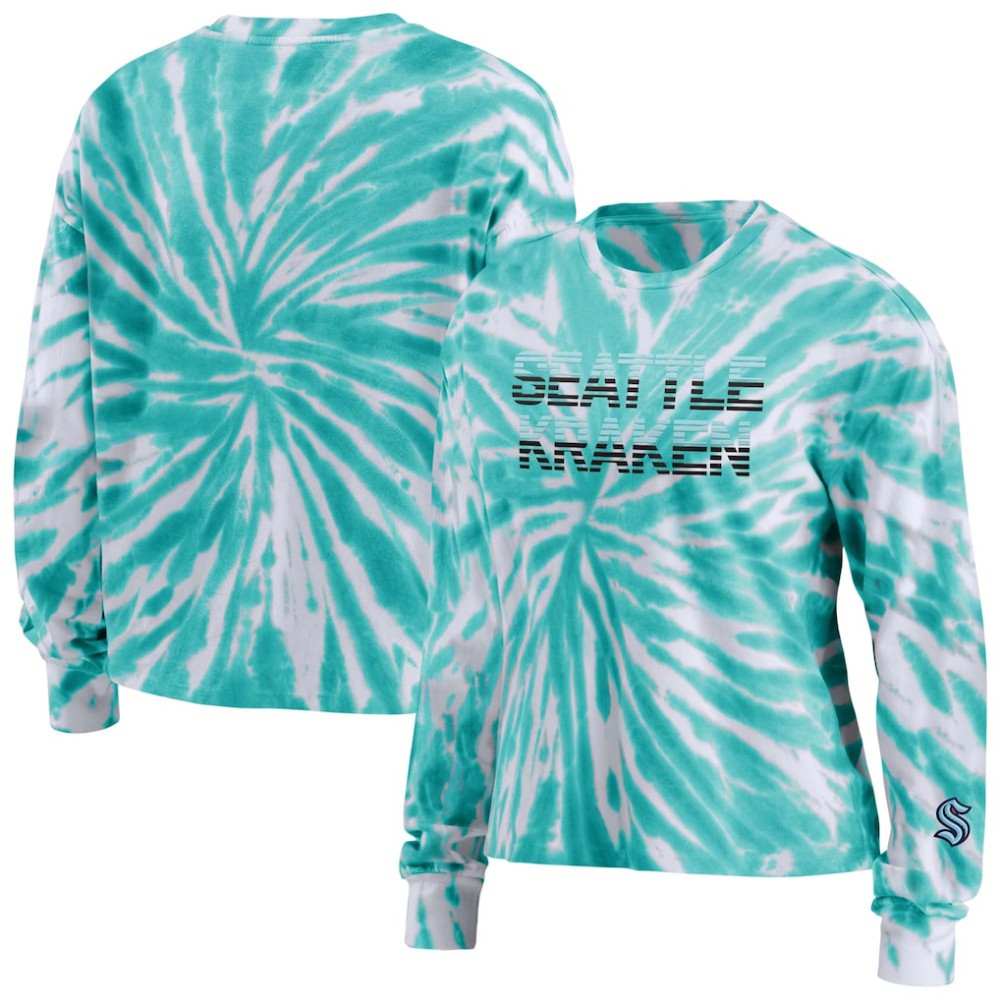 NHL Seattle Kraken WEAR by Erin Andrews Women's Tie-Dye Long Sleeve T-Shirt - Light Blue