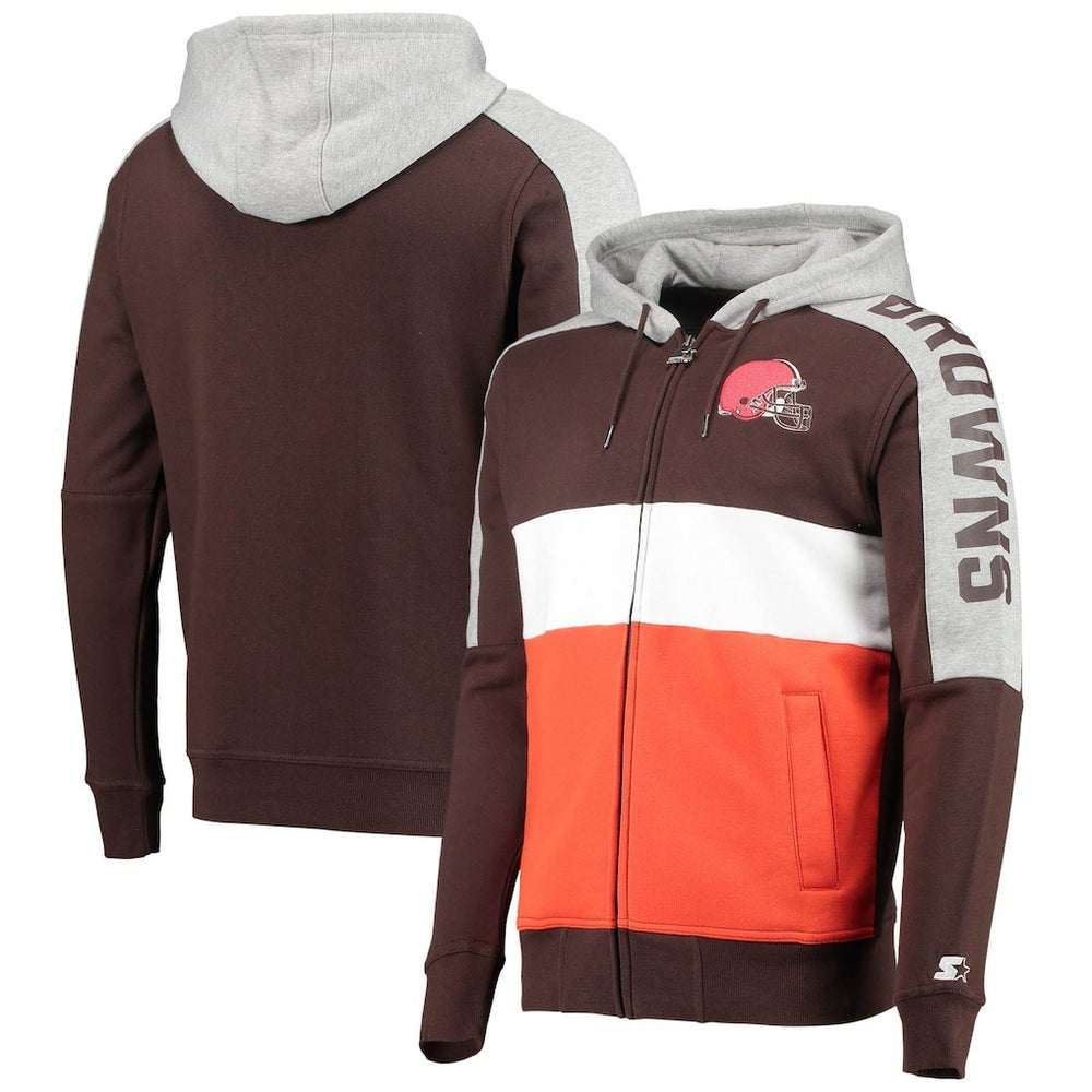 Cleveland Browns Starter Playoffs Color Block Full-Zip Hoodie Brown/Orange