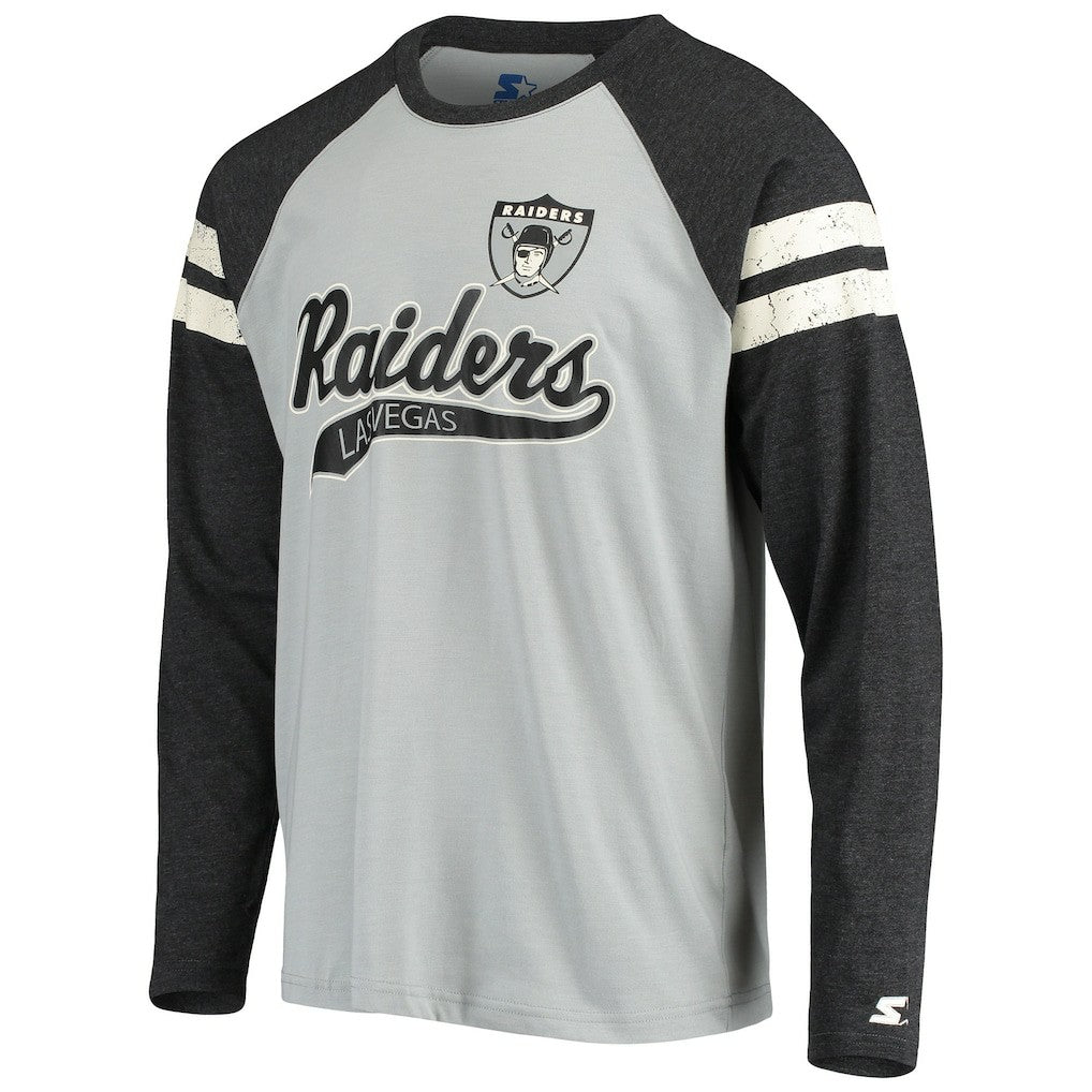 Las Vegas Raiders Starter Throwback League Raglan Long Sleeve Tri-Blend T-Shirt Silver/Black