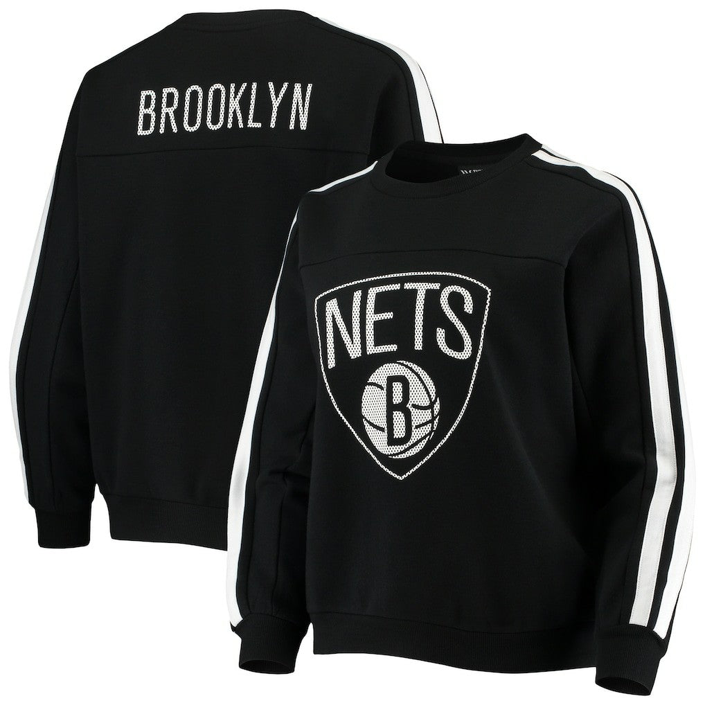 Brooklyn Nets The Wild Collective Women's Perforated Logo Pullover Sweatshirt Black