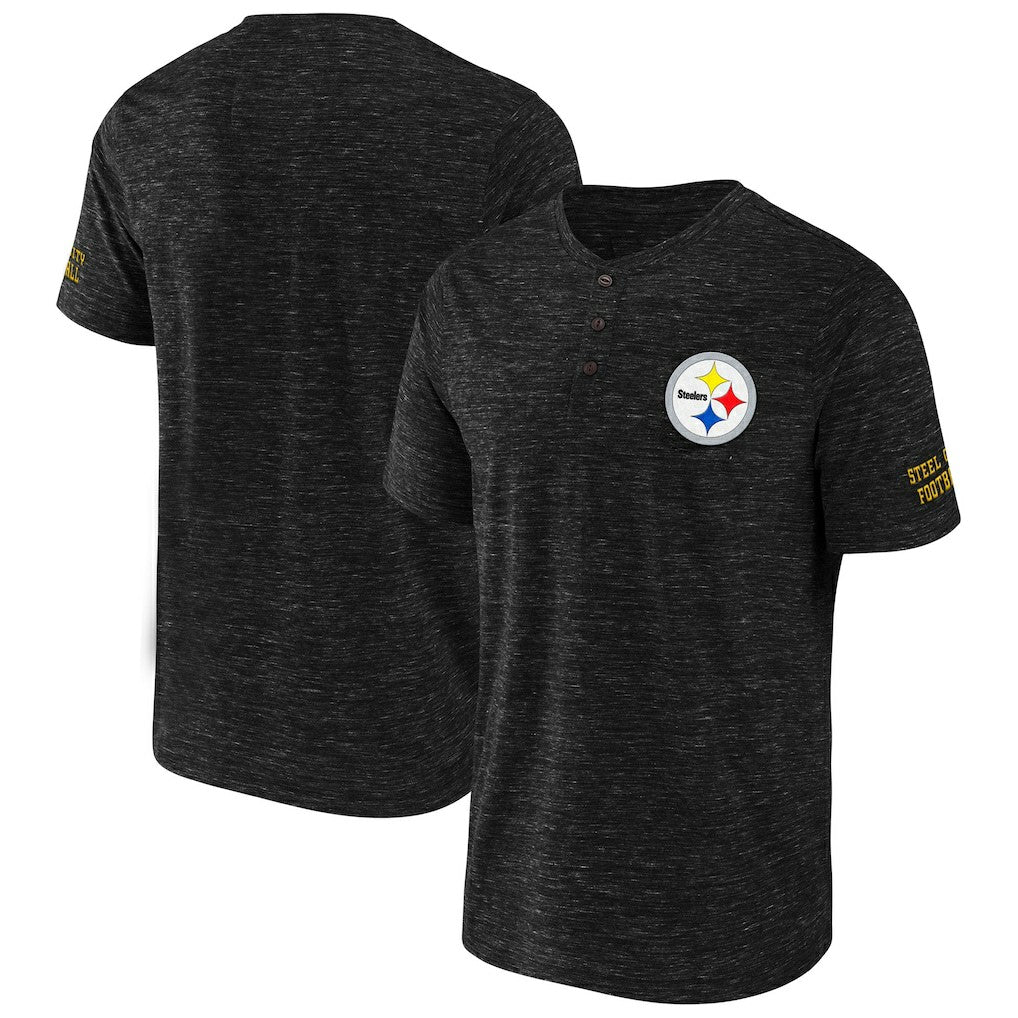 Pittsburgh Steelers NFL x Darius Rucker Collection Slub Henley T-Shirt Black