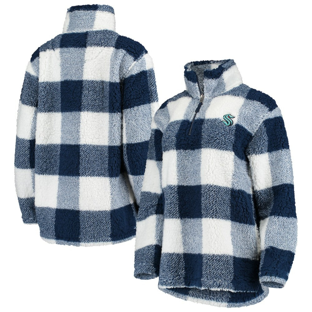 NHL Seattle Kraken G-III 4Her by Carl Banks Women's Plaid Sherpa Quarter-Zip Jacket - Deep Sea Blue/White