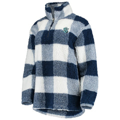 NHL Seattle Kraken G-III 4Her by Carl Banks Women's Plaid Sherpa Quarter-Zip Jacket - Deep Sea Blue/White