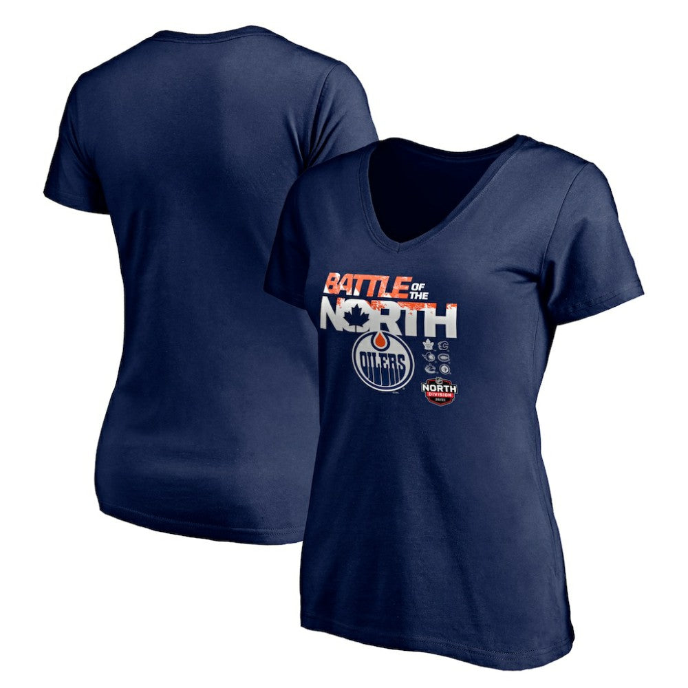 NHL Edmonton Oilers Women's Battle of the North V-Neck T-Shirt - Navy