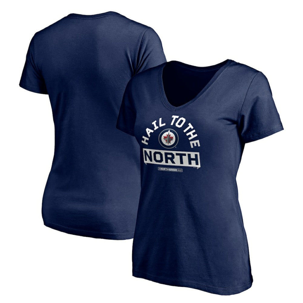 NHL Winnipeg Jets Women's Hail to the North V-Neck T-Shirt - Navy