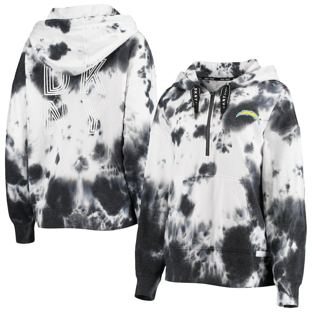 Los Angeles Chargers DKNY Sport Women's Dakota Oversized Tie-Dye Half-Zip Hoodie White/Black