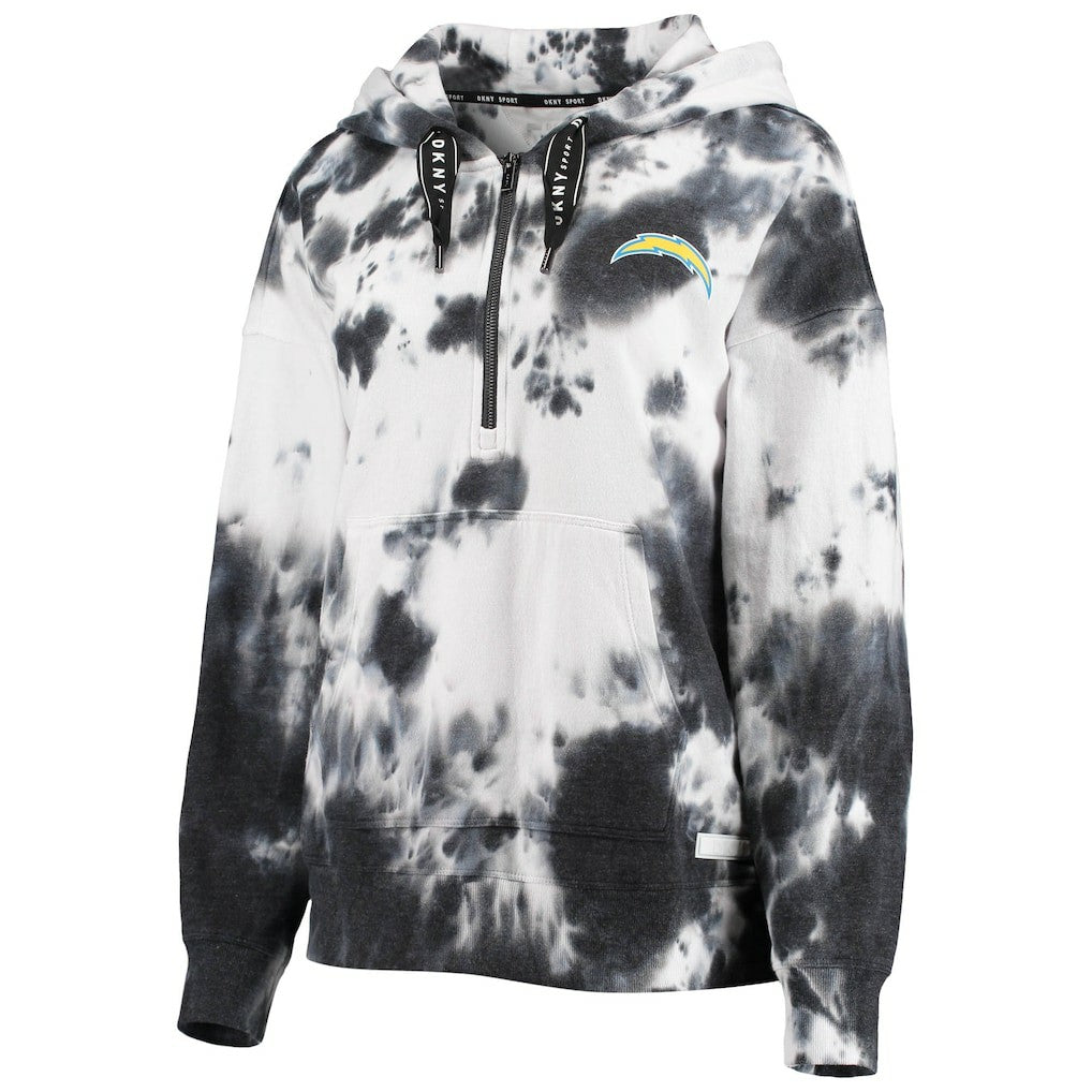 Los Angeles Chargers DKNY Sport Women's Dakota Oversized Tie-Dye Half-Zip Hoodie White/Black