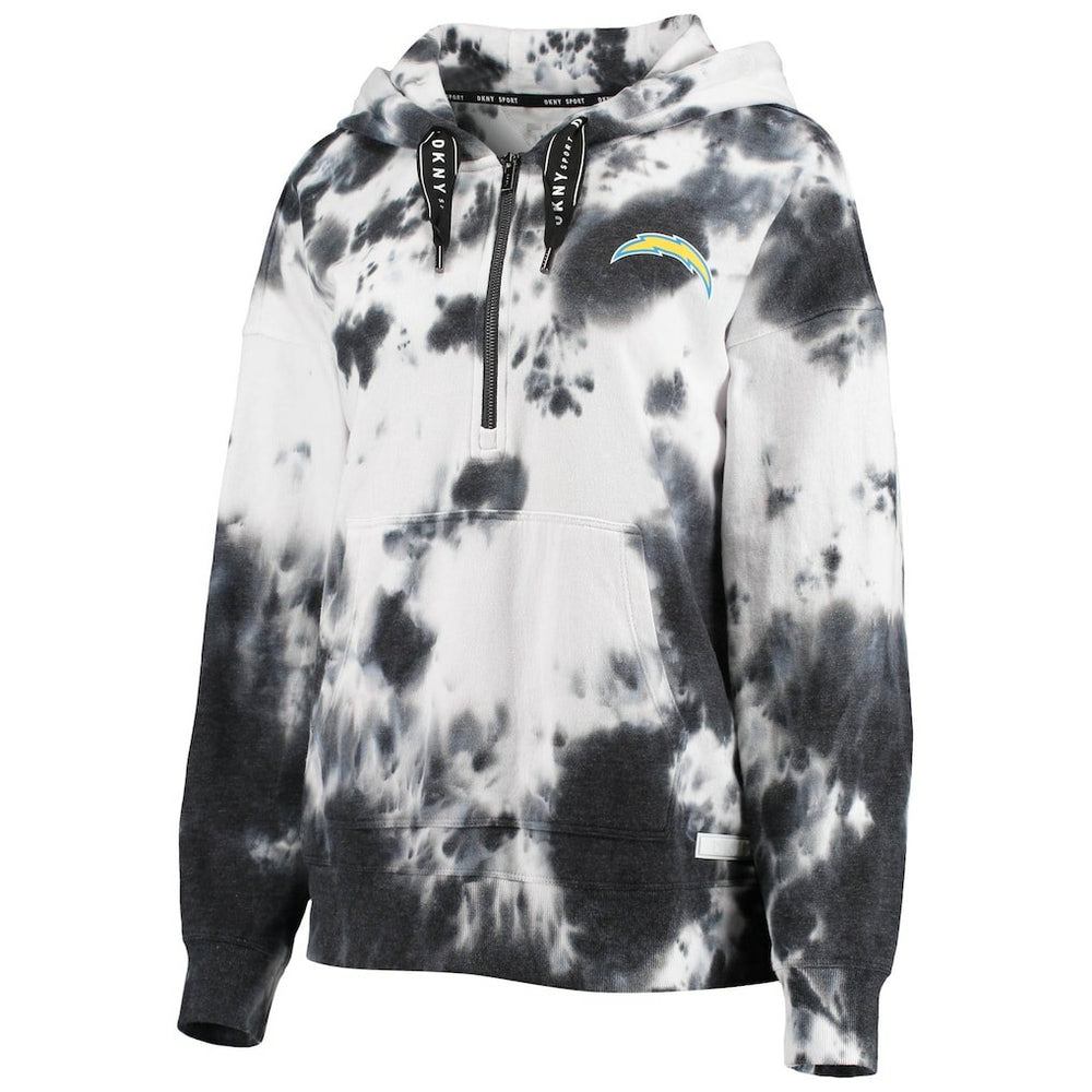 Los Angeles Chargers DKNY Sport Women's Dakota Oversized Tie-Dye Half-Zip Hoodie White/Black