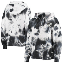 Las Vegas Raiders DKNY Sport Women's Dakota Oversized Tie-Dye Half-Zip Hoodie White/Black