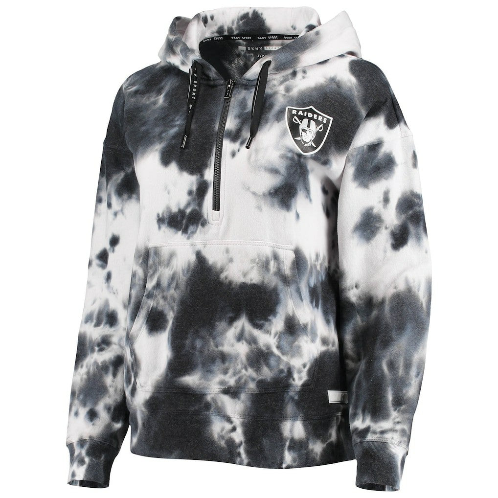 Las Vegas Raiders DKNY Sport Women's Dakota Oversized Tie-Dye Half-Zip Hoodie White/Black