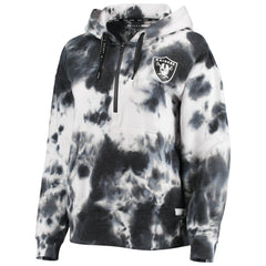 Las Vegas Raiders DKNY Sport Women's Dakota Oversized Tie-Dye Half-Zip Hoodie White/Black