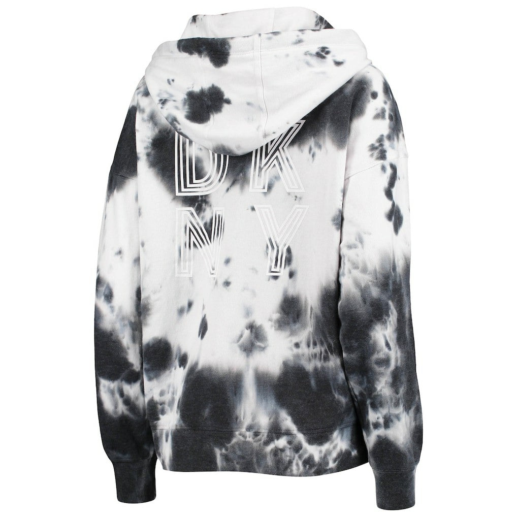 Las Vegas Raiders DKNY Sport Women's Dakota Oversized Tie-Dye Half-Zip Hoodie White/Black