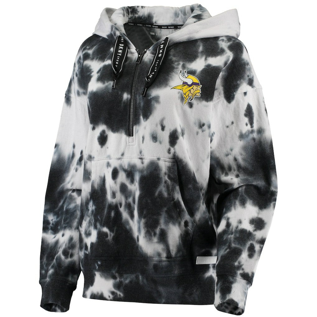 Minnesota Vikings DKNY Sport Women's Dakota Oversized Tie-Dye Half-Zip Hoodie White/Black