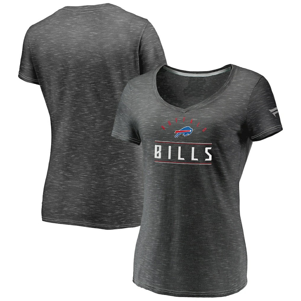 Buffalo Bills Women's League Leader Space Dye V-Neck T-Shirt Charcoal