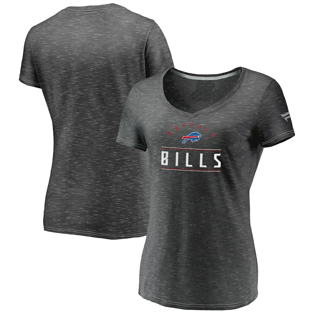 Buffalo Bills Women's League Leader Space Dye V-Neck T-Shirt Charcoal