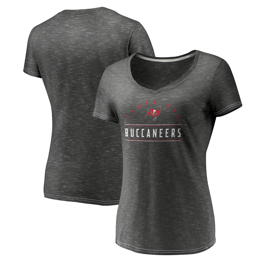 Tampa Bay Buccaneers Women's League Leader Space Dye V-Neck T-Shirt Charcoal