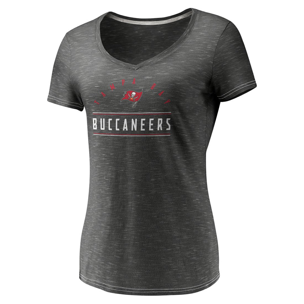 Tampa Bay Buccaneers Women's League Leader Space Dye V-Neck T-Shirt Charcoal