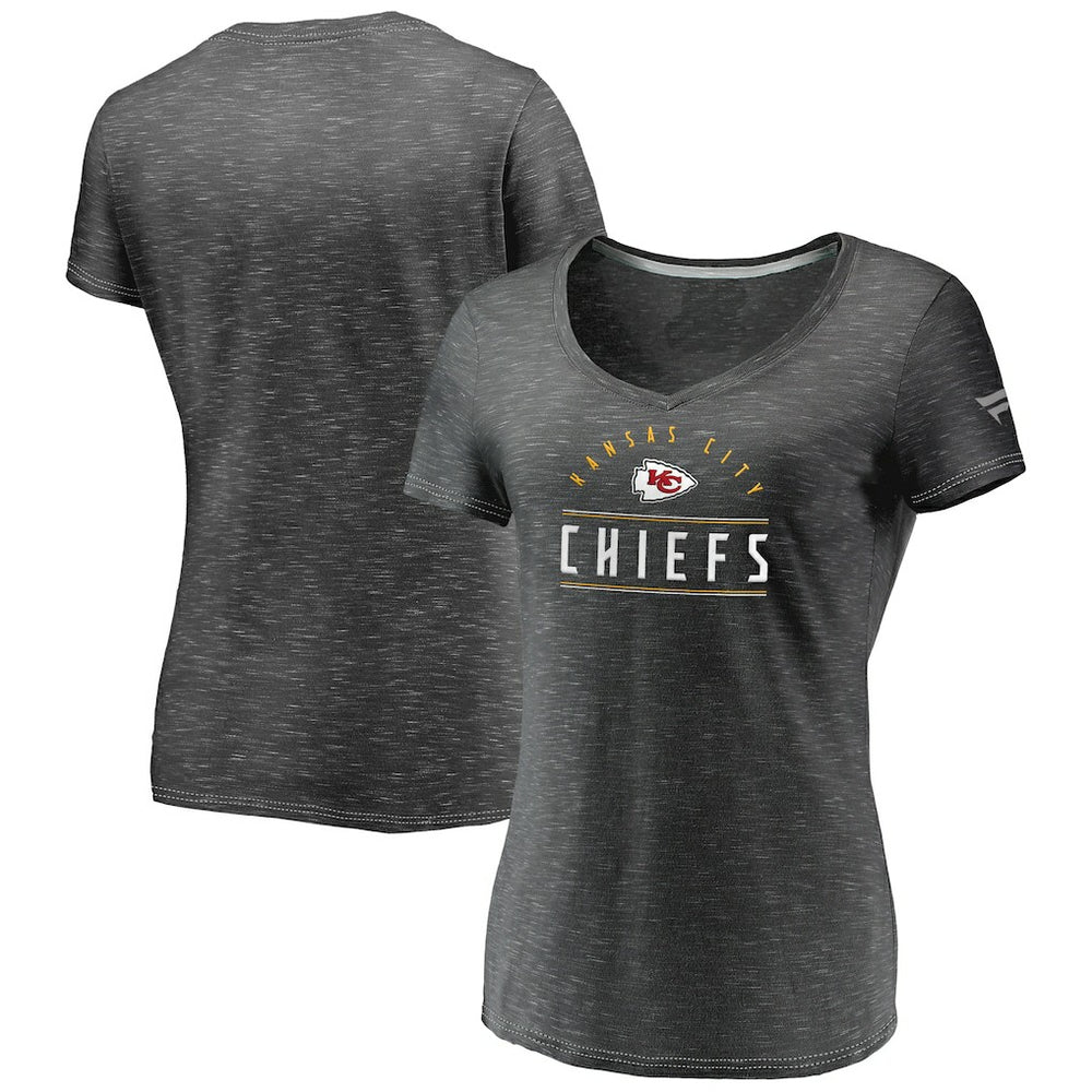 Kansas City Chiefs Women's League Leader Space Dye V-Neck T-Shirt Charcoal