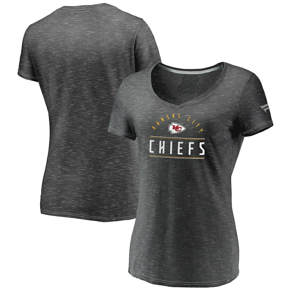 Kansas City Chiefs Women's League Leader Space Dye V-Neck T-Shirt Charcoal