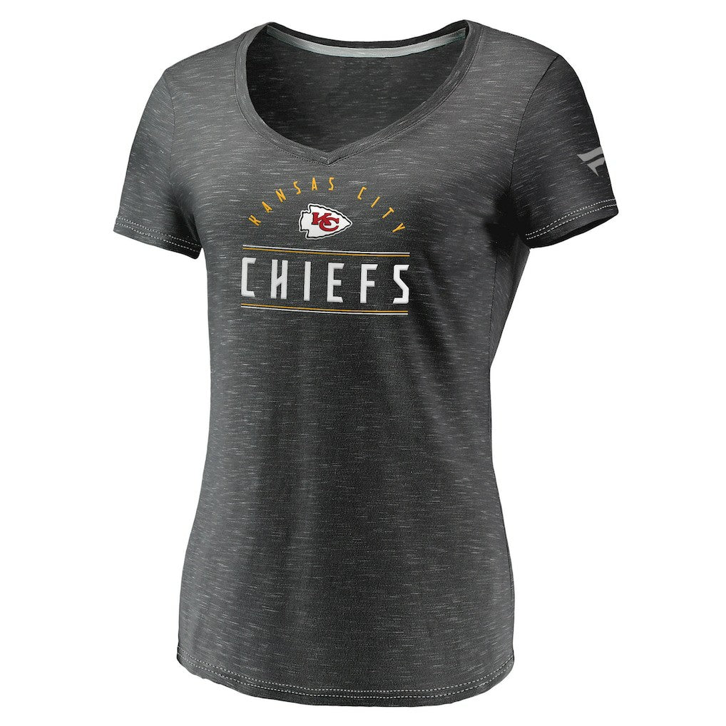 Kansas City Chiefs Women's League Leader Space Dye V-Neck T-Shirt Charcoal
