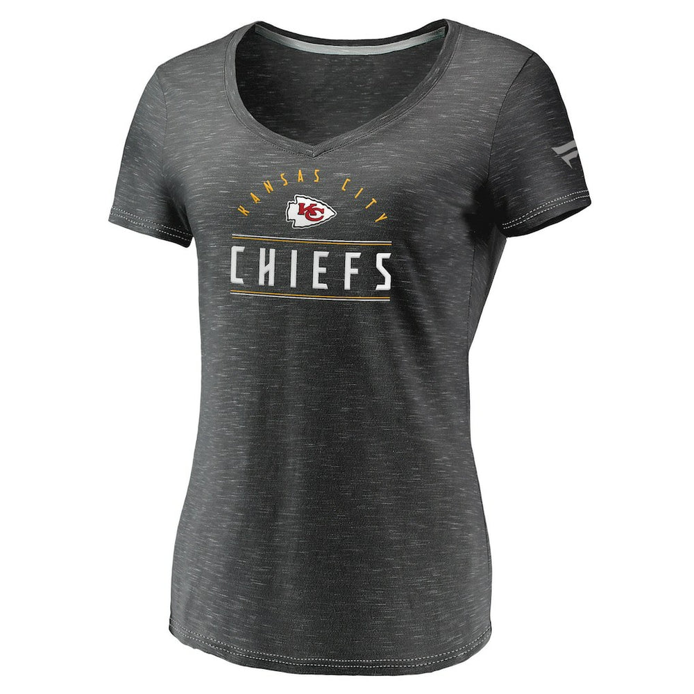 Kansas City Chiefs Women's League Leader Space Dye V-Neck T-Shirt Charcoal