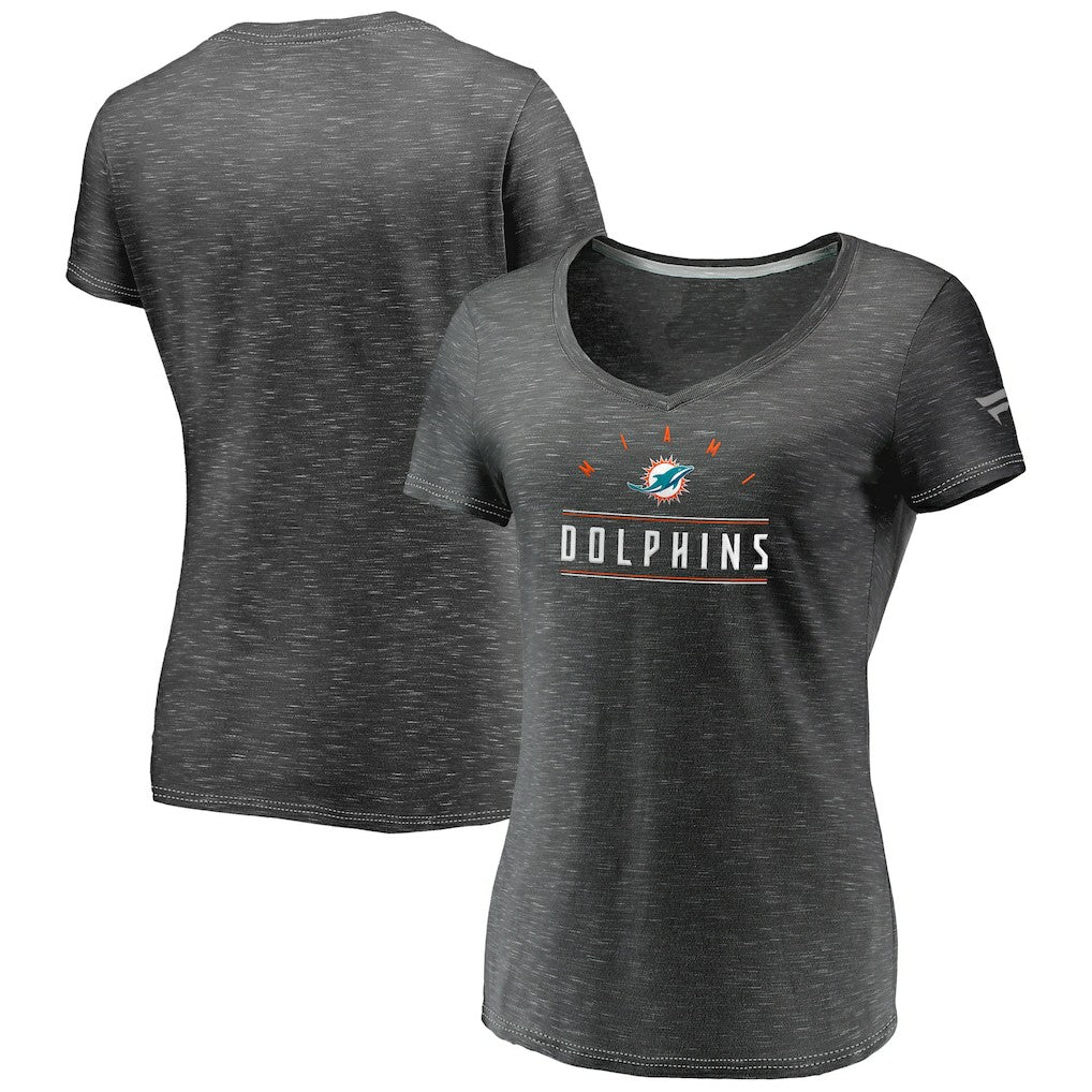 Miami Dolphins Women's League Leader Space Dye V-Neck T-Shirt Charcoal