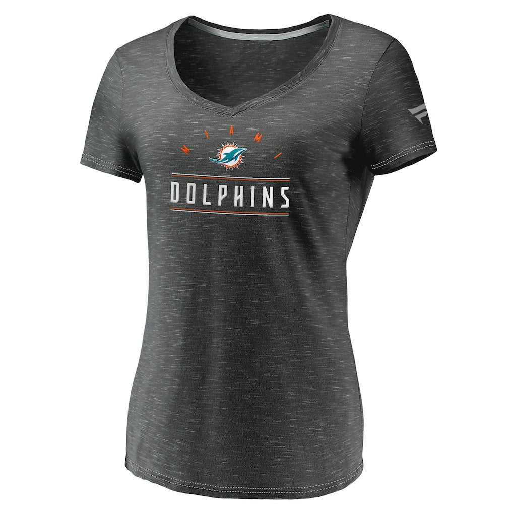 Miami Dolphins Women's League Leader Space Dye V-Neck T-Shirt Charcoal