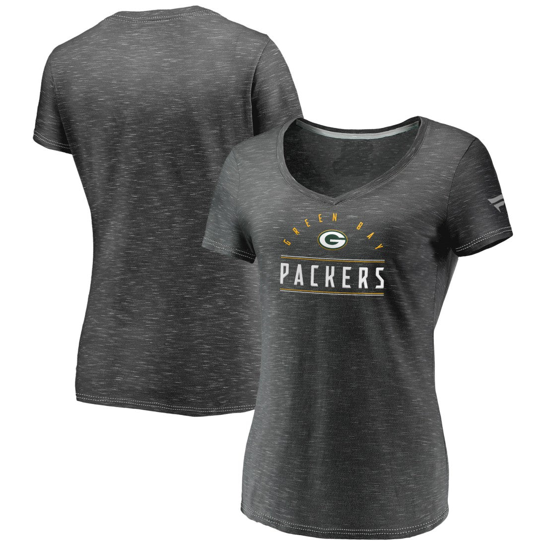Green Bay Packers Women's League Leader Space Dye V-Neck T-Shirt Charcoal