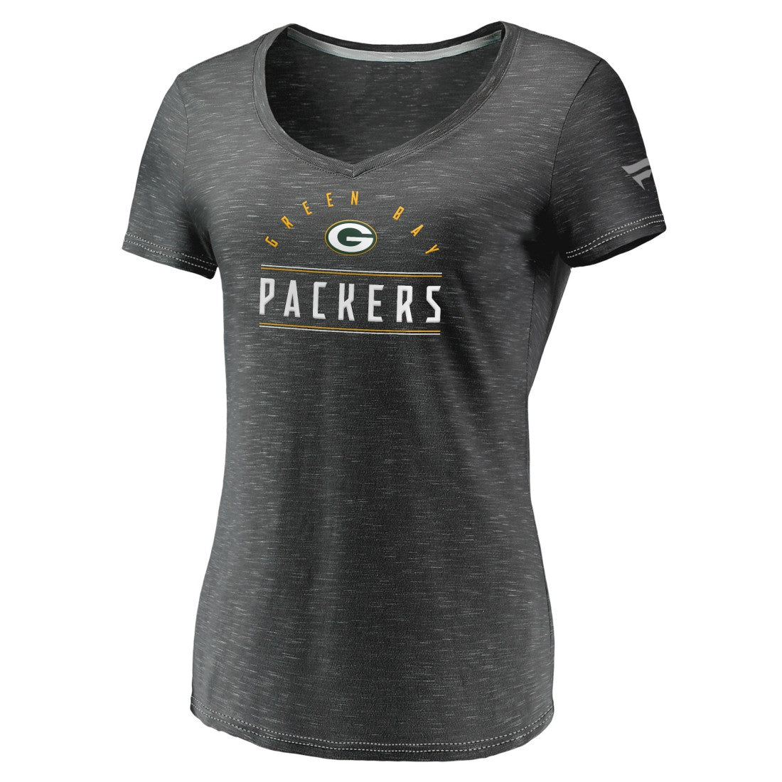 Green Bay Packers Women's League Leader Space Dye V-Neck T-Shirt Charcoal