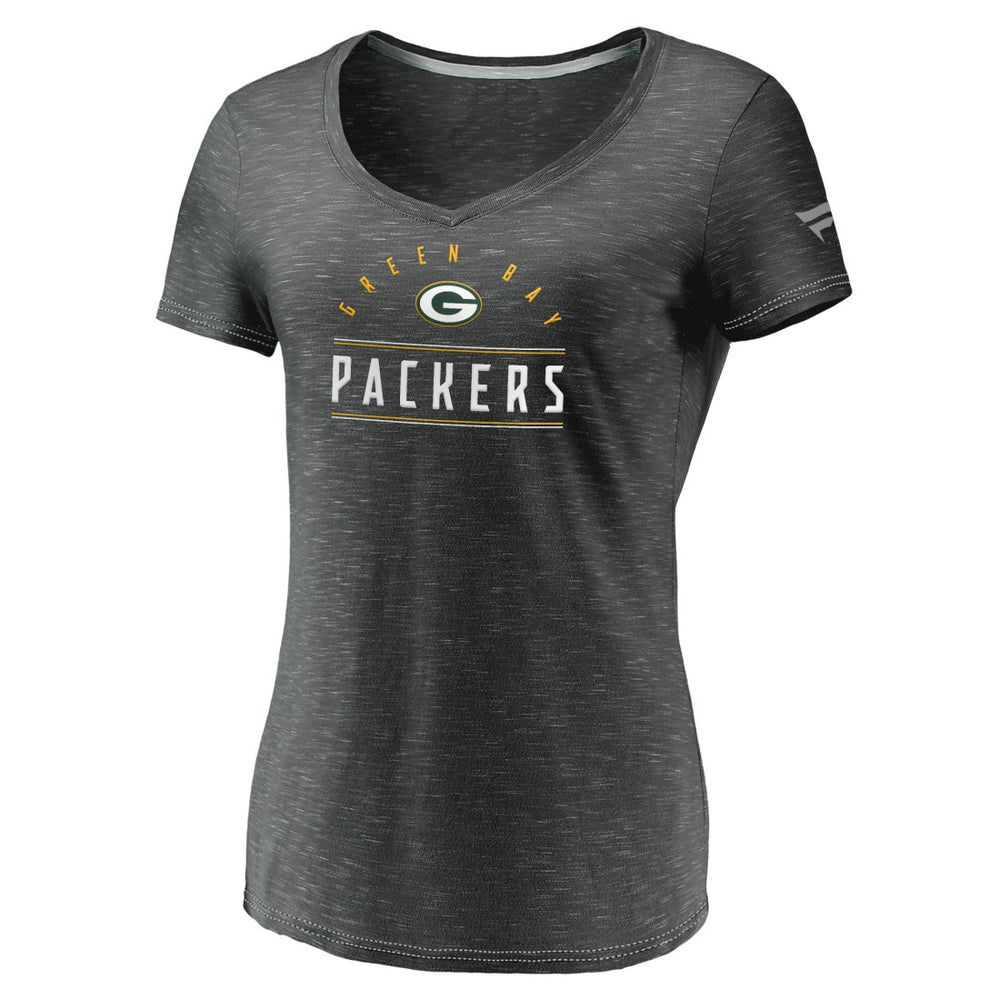 Green Bay Packers Women's League Leader Space Dye V-Neck T-Shirt Charcoal